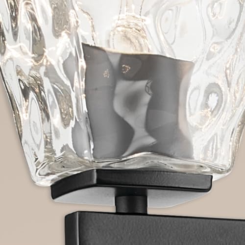Image of Kichler Marant 4-Light Bathroom Vanity Light Fixture with Clear Water Glass in Black, Modern Wall Mount Over Mirror Lighting for Powder Room (33.25 inch x 9.5 inch x 6.75 inch), 55217BKWTR