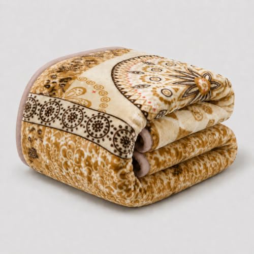Image of Signature All Season Double Bed Blanket | Super Soft Plush, Lightweight & Cozy | 220 x 240 cm | 2.5 kg | Multi-Color Vibrant Print | Ideal for Winter, AC Use & Gifting (Golden Mandala)