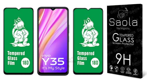 Image of Saola 18D Tempered Glass With Inbuilt AirBag Borders For Vivo Y35 (Pack Of 2) with Free Installation Kit. Full screen Coverage - 6.58 inch