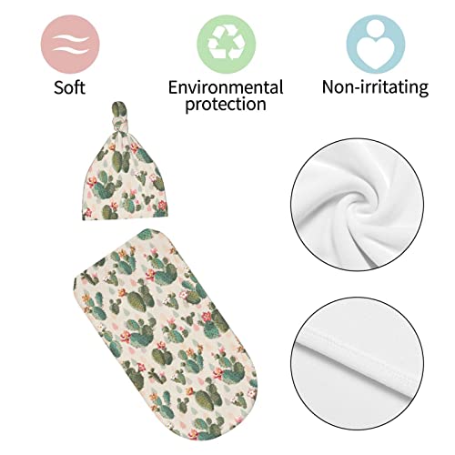 Image of Swaddle Blanket for Baby, Cactus Swaddling Baby Stuff with Hat