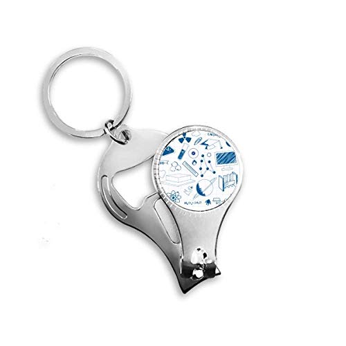 Blue Grid Strokes Chemistry Symbol Nail Nipper Ring Key Chain Bottle Opener Clipper