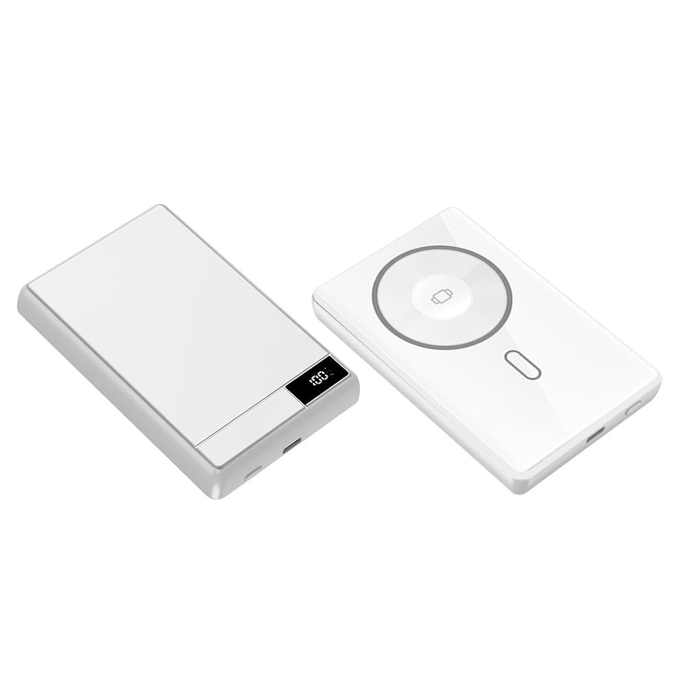 Batterie externe magnétique sans fil 10 000 mAh compatible avec MagSafe, 20 W PD USB-C Charge rapide, chargeur portable fin avec écran numérique pour smartphone, écouteurs et montre, finition