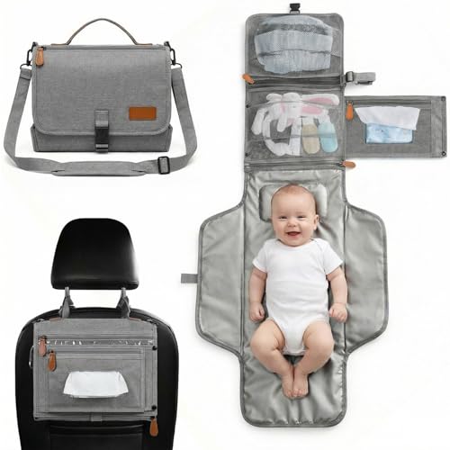 UBRAVOO Tragbare Wickelunterlage – Wickeltasche für unterwegs mit Tasche für Feuchttücher, tragbare Wickelunterlage mit intelligentem Design, Geschenk für neugeborene Mädchen und Jungen (GREY-US)
