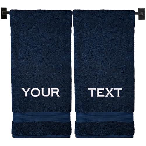 Personalized Bath Towels - Choose from 12 Fonts, 100% Cotton, Made in The USA, Luxury Hotel Quality, Embroidered Towels (2 Bath Towels, Navy)