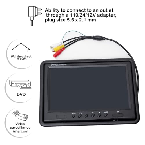 Image of 9-Inch HD Car Monitor - Dual Video Input AV1 /AV2, 800x480 Resolution, 9-36V Compatible, Wide 170 Viewing Angle, for Backup Camera & Surveillance