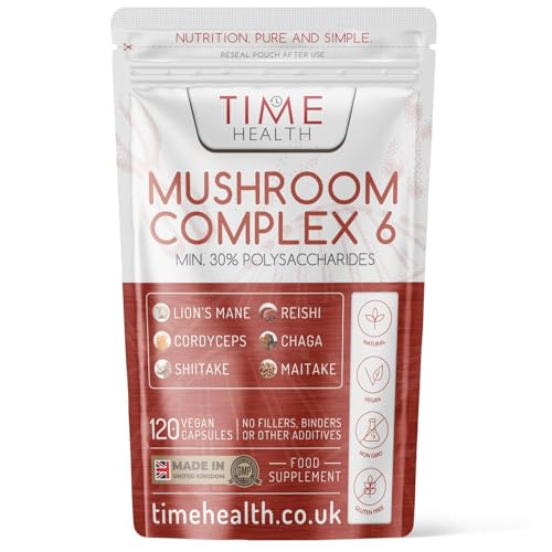 Mushroom Complex 6 | 120 Capsules | MAXIMUM STRENGTH | Chaga, Cordyceps, Shiitake, Reishi, Lions mane, Maitake | Zero Additives | 100% Vegan | UK Made | The Original Mushroom Complex Formula in the UK
