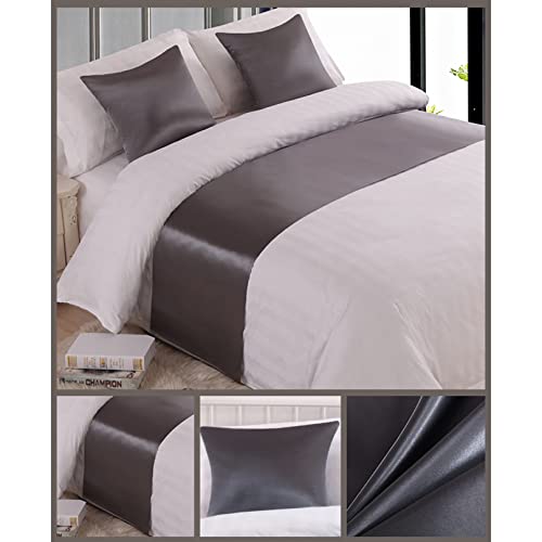 Bed Runners Scarf For Foot Of Bed Hotel Bedroom Bedding Decor Quilted Bed Cover Solid Color Satin Bed Throw Towel For Queen Double Single King Size Bed,Grey 50 * 260Cm #TOP1