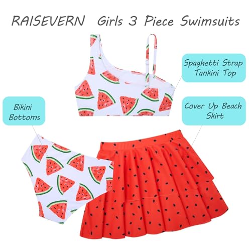 Image of RAISEVERN Girls Swimsuit 3 Piece Bathing Suits Cute Swimwear for 5-12 Years