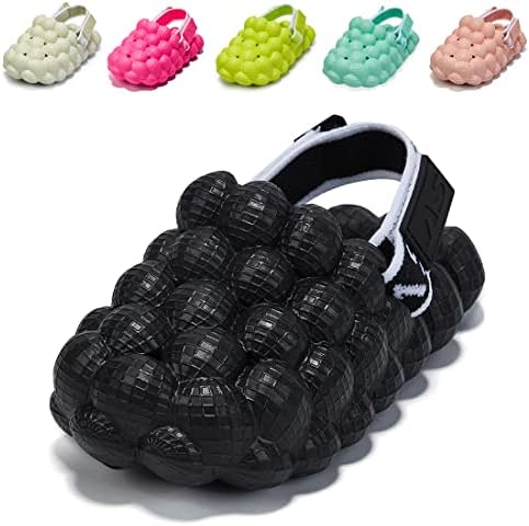 Fiedaz Kids Bubble Slides Girls Boys Funny Lychee Slides Bath Shower Slides Golf Ball Massage Slides Beach Sandals Black 3-4 Big Kid CN 35-36