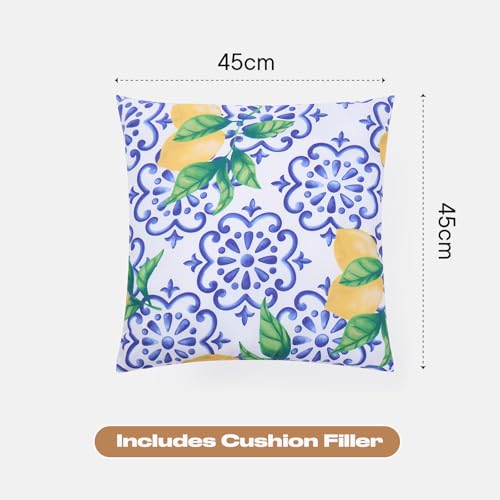 OHS Outdoor Cushions for Garden Furniture Lemon Print, 45cm x 45cm Cushions with Covers Included Super Soft Comfy Decorative, Blue Pack of 2 6 OHS Outdoor Cushions for Garden Furniture Lemon Print, 45cm x 45cm Cushions with Covers Included Super Soft Comfy Decorative, Blue Pack of 2 - Image 6
