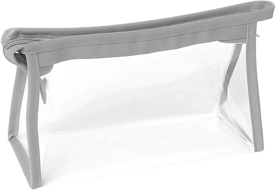 Necessaire Transparente com Zíper, Bolsa Organizadora de Maquiagem e Cosméticos (Cinza)