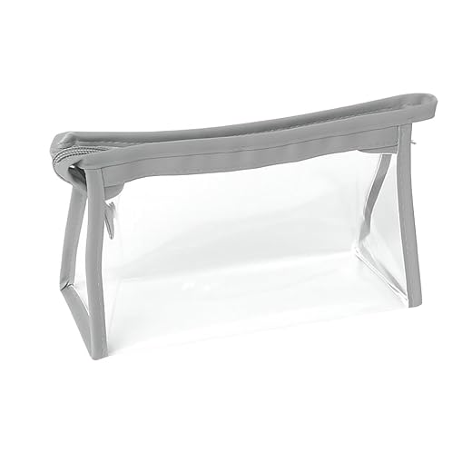 Necessaire Transparente com Zíper, Bolsa Organizadora de Maquiagem e Cosméticos (Cinza)