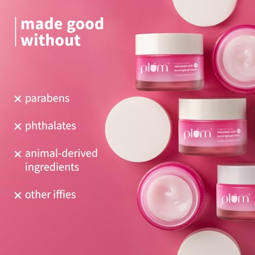 Image of Plum 1% Hyaluronic Acid & Bulgarian Rose ​Dew-It-Light Gel Moisturizer Cream​ 50g | 120 hrs Multi-Layer Hydration | Retains Moisture | Light, Oil-Free, Non-Greasy | Face Moisturiser for Women & Men | For All Skin Types |