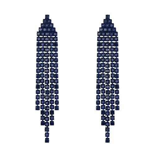 EleQueen Rhinestone Chandelier Statement Tassel Linear Drop Dangle Earrings for Women,Costume Wedding Bridal Party Jewelry2