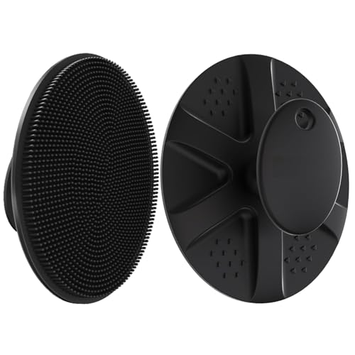 Image of VWMYQ Ultimate Silicone Body Scrubber - Exfoliating Bath Brush for Glowing Skin with Lather-Boosting Bristles & Ergonomic Grip - For Men & Women (Body Scrubber Black, Round)