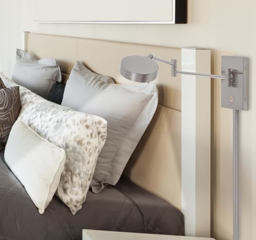 Image of GEORGE KOVACS P4308-084 George's Reading Room LED Swing Arm Wall Lamp, 1-Light, 8 Total Watts, 6.25-in H x 13.75-in W, Brushed Nickel