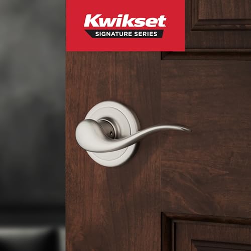 Image of Kwikset Tustin Dummy Door Handle, Single Sided Lever for Closets, French Double Doors, and Pantry, Satin Nickel Non-Turning Right Handed Interior Push /Pull Lever, with Microban Protection