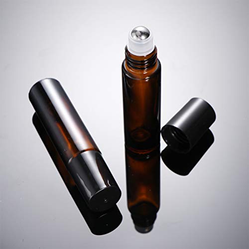 DOITOOL Frasco roll-on de perfume de vidro recarregável de 10 ml, frasco âmbar vazio com esfera de a