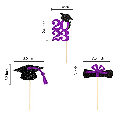 2023 Purple Glitter Graduation Cupcake Topper, Food/Appetizer Picks Class Of 2023 Graduation Party Supplies(24Pcs) #TOP1