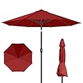 PatioKingdom 10FT Patio Umbrella with Push Button Tilt and Crank, Outdoor Market Umbrella with 8 Fiberglass Ribs, UV Protection Table Umbrella for Pool,Backyard,Garden,Deck,Red