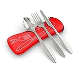 3 Piece Stainless Steel (Knife, Fork, Spoon) Lightweight, Travel / Camping Cutlery Set with Neoprene Case