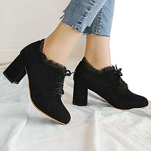 BEAUPAS Women's Chunky Heel Lace Up High Heels Oxford Pumps Round Toe Shoes4