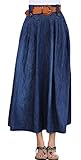 Youhan Women's Vintage Fitted Cotton Denim Pleated Long Maxi Skirt