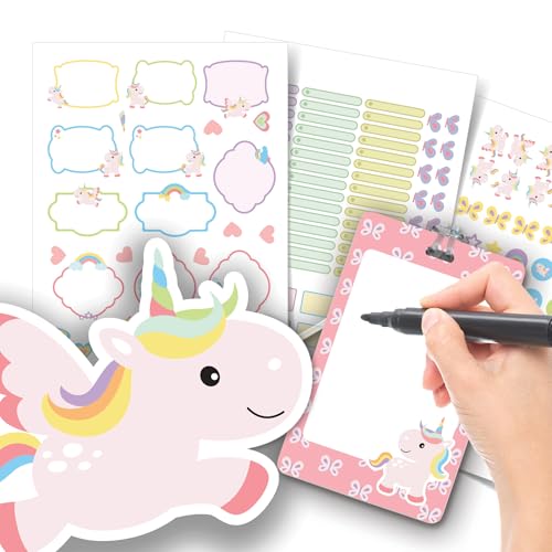 Etiqueta Escolar Menina com TAG + Caneta (Unicórnio Rosa, Etiquetas + 1 TAG de Mochila)