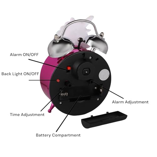 Image of De'rons Twin Bell Analog Table Alarm Clock with Backlight for Heavy Sleepers Alarm Clock for Students Funny Cute Cartoon Unicorn Shape Alarm Clock for Girls Kids Boys Bedroom 12 x 8 cm (Pink)
