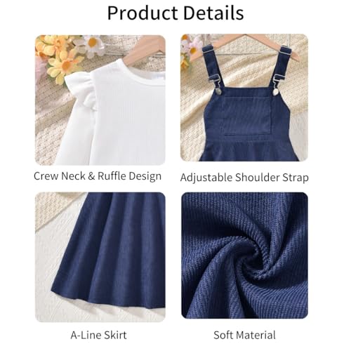 Image of HIHA Little Girls Adjustable Corduroy Pinafore Overall Dress Set Size 6-12