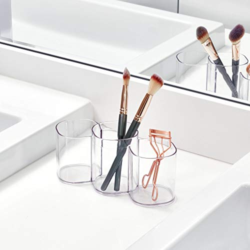 Image of iDesign 30720M2 Clarity Plastic Divided Vanity, Multi-Level Bathroom Accessory Organization, Trio Cup - Set of 2, 2 Count