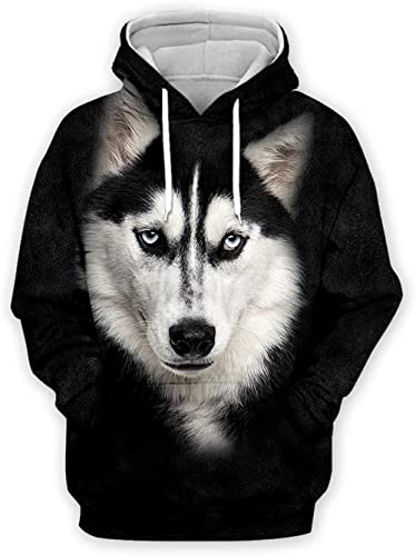 NVBFD Unisex 3D Druck Hoodie Kapuzenpullover,Sweatshirt Für Männer Frauen Langarm-Pullover Husky-Muster Schwarz Fallen 3D-Druck Hoodie Mit Tasche Hoodies Studentenpaare Freund,XL