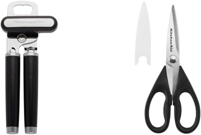 KitchenAid Classic Multifunction Can Opener/Bottle Opener, 8.34-Inch, Black & All Purpose Shears with Protective Sheath, One Size, Black