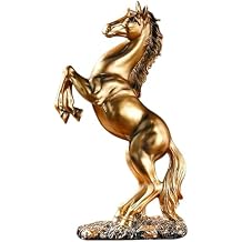 12.2 inches Standing Horse Resin Statue Horse Art Figurine Decorative Home Office Decor Ornaments for Desk Bookshelf Cabinet to Attract Luck and Wealth Golden