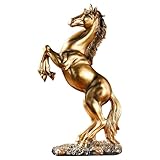 JINGTIANCD 12.2 inches Standing Horse Resin Statue Horse Art Figurine Decorative Home Office Decor Ornaments for Desk Bookshelf Cabinet to Attract Luck and Wealth (Golden)