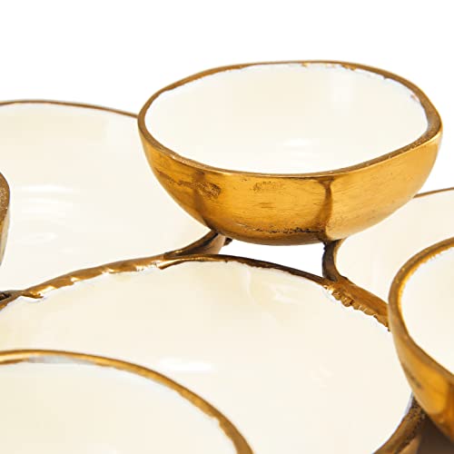 Cluster Of 8 Round Serving Bowls Decorative Bowls Gold & White, Brass - Decoration, Snack Tray Bowl, Chip And Dip Strong Brass Beautiful Room Accent, Perfect For Entertaining, Home & Wedding Gifts 11" #TOP5