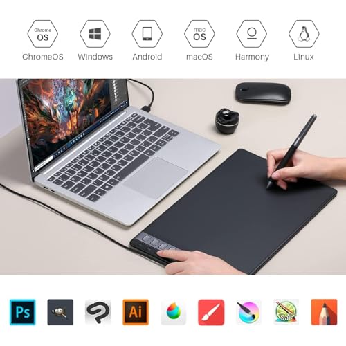 HUION Inspiroy 2 L Grafiktabletts, Tragbares Zeichentablett mit 8192 Stufen batterielosem...