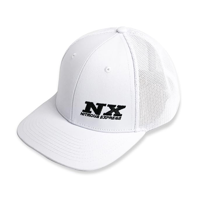 Nitrous Express NX White W Gray Mesh Flat Bill Cap S M Embroider Logo