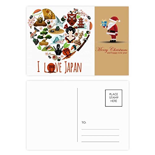 Carte postale I Love Japan sushi pour éviter les vœux de Noël ennuyeux en lot de 20