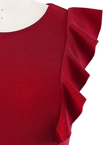 Yathon Women's Vintage Ruffle Floral Flared A Line Swing Casual Cocktail Party Dresses (Xl, Yt001-Red) #TOP3