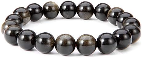 Gold Obsidian Stretch Bracelet 10 mm Round Bead Golden Sheen Obsidian Bracelets for Woman Men