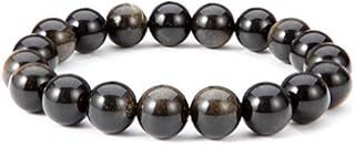 Gold Obsidian Stretch Bracelet 10 mm Round Bead Golden Sheen Obsidian Bracelets for Woman Men