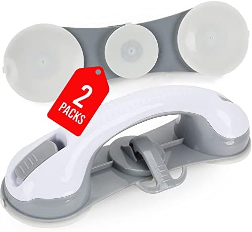 3 Suction Cup Grab Bars for Bathtubs and Showers, Shower Handles for Elderly Suction, Bathroom Accessories for Shower Chair, Grab Bars for Elderly for Wall, Handicap Grab Bars for Senior (2pack)