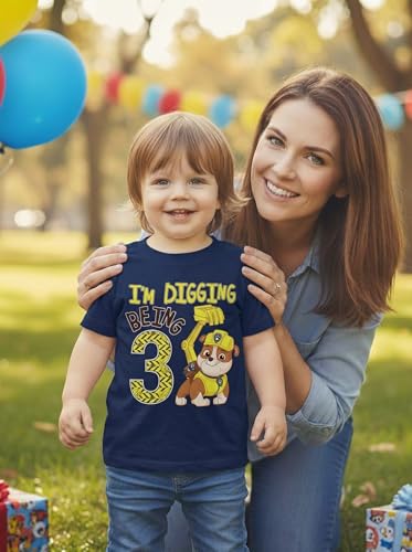 Image of Tstars Paw Patrol Rubble 3rd Birthday Shirt Toddler Boy 3 Year Old Tee
