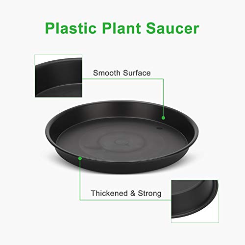 Growneer 6 Packs 12 Inches Plant Saucer Drip Trays, Suit For Pots Less Than 10 Inches Bottom Diameter, Round Plastic Plant Pot Saucers Flower Pot Tray For Indoor Outdoor Garden, Black #TOP2