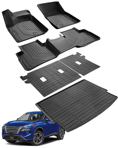 COTAZA Floor Mats Full Set for Nissan Rogue 2021-2025 2026 Accessories, All Weather Floor Mats Cargo Liner for Back of SUV, Rubber Mats for Car Floor, Custom Fit Mat Heavy Duty Trunk Liner Black