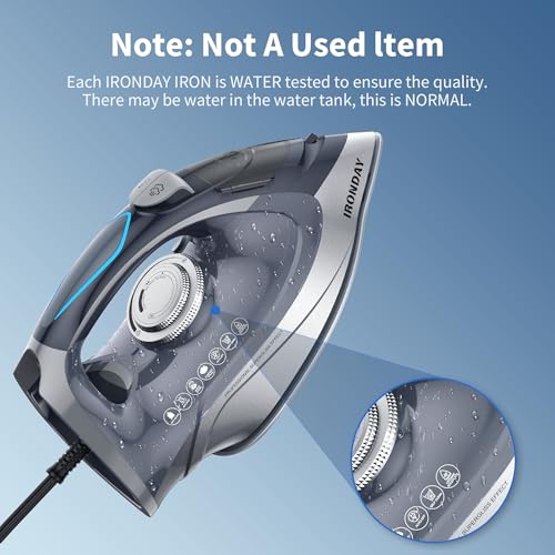 Steam Iron for Clothes Rapid Heating, 1700W Iron Burst of Steam, Non-Stick Ceramic Soleplate, Auto shutoff, Anti-Drip, Self-Cleaning, 10.14oz Water Tank Ironing Clothes for All Fabrics, Grey - Image 3