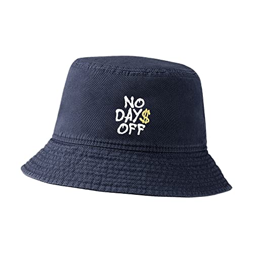 Men's Bucket Hat No Days Off Embroidered Cotton Washed Unisex Casual Fisherman Hat (Navy,7 5/8)