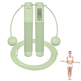 Springseil mit Digital Zähler Kabelloses Springseil Gewichtetes Springseil Erwachsene Profi Kugellager Anti-rutsch Griffe Längenverstellbares Seil für Männer Frauen Kinder (Grün)