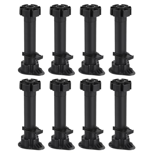 Image of sourcing map Adjustable Legs, 8Pcs 46 x 150mm - Furniture Leveling Foot, Thin Legs Leveler Support Frame for Bed Sofa Coffee Table Bathroom Cabinet (Black)
